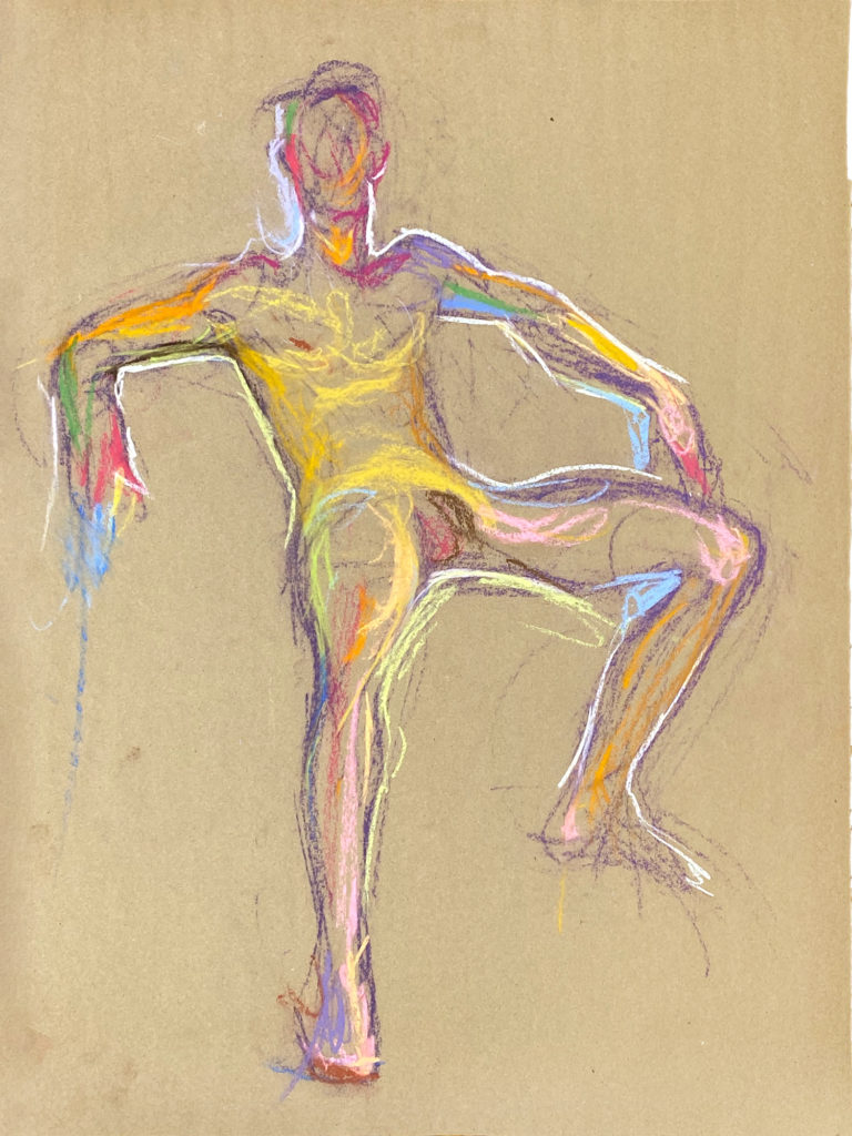 pastel drawing of male model nude