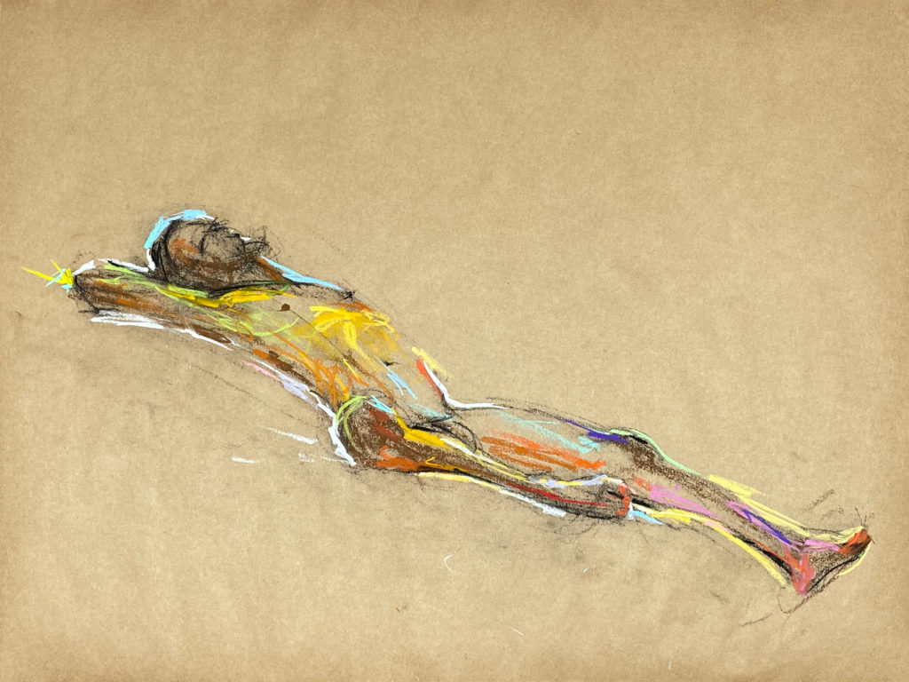 pastel drawing of male model reclining