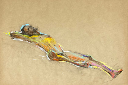 pastel drawing of male model reclining