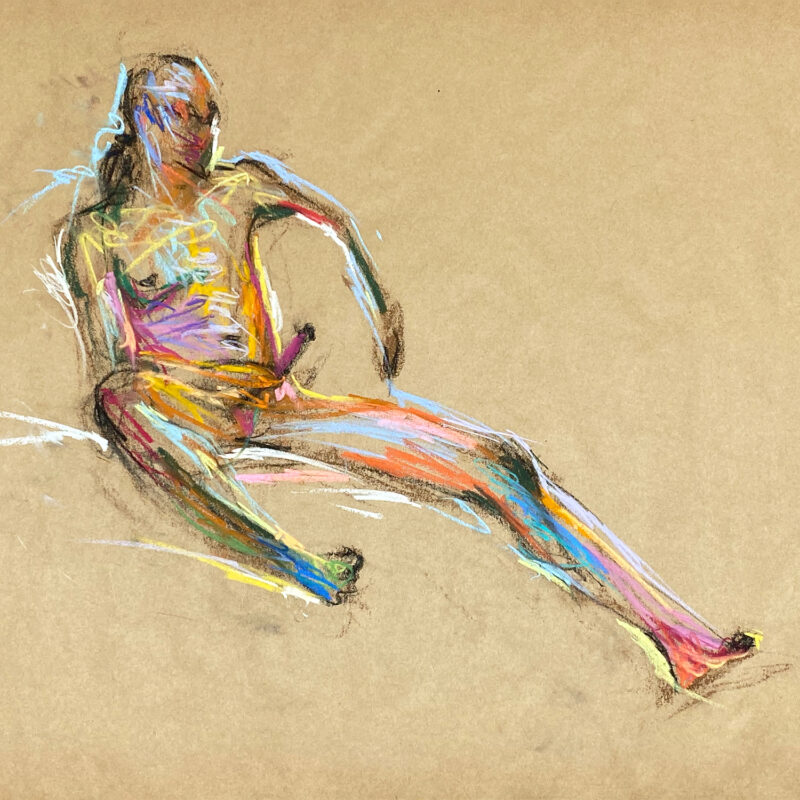 pastel drawing of nude male model playing with himself