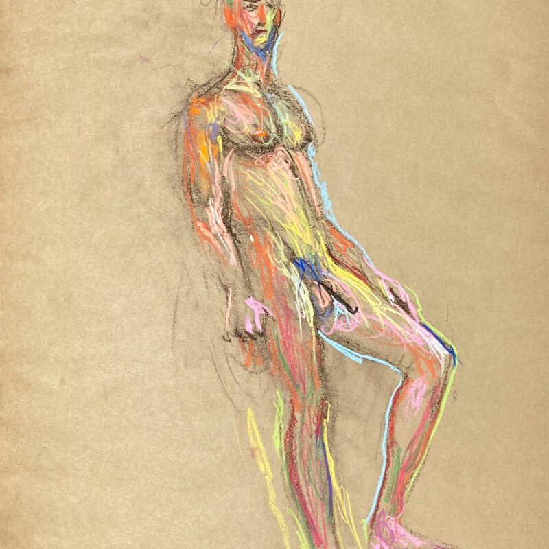 pastel drawing of male model leaning on wall
