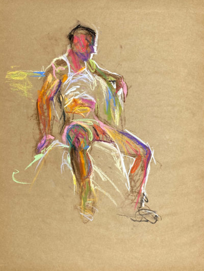 pastel drawing of male model in white tank