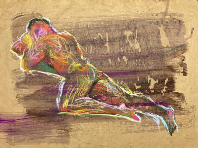pastel drawing of nude male model laying