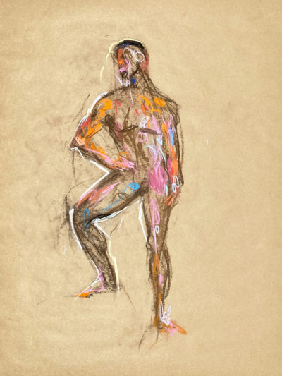 pastel drawing of male model naked