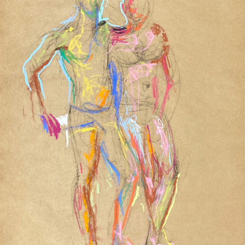 pastel drawing of two male models standing