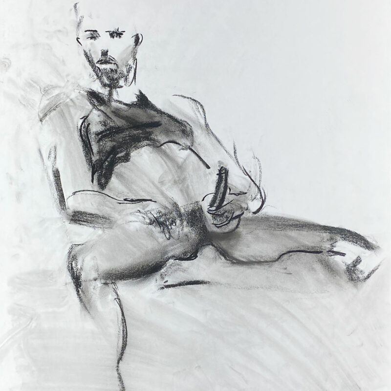 charcoal drawing of naked man in black tank