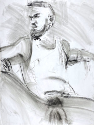 charcoal drawing of naked man in white tank