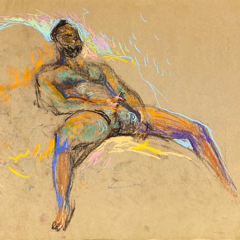 pastel drawing of male model enjoing himself