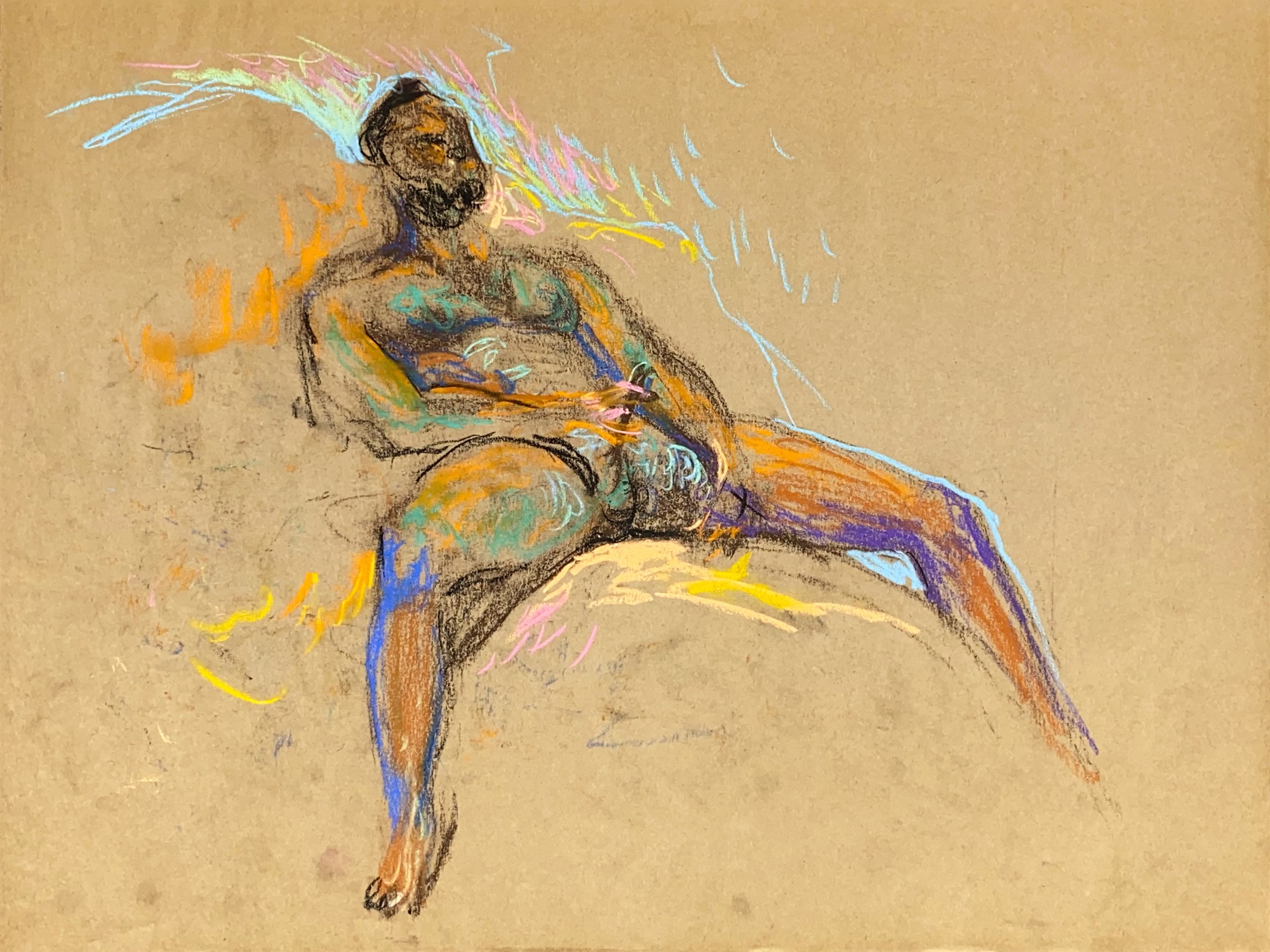 pastel drawing of male model enjoing himself